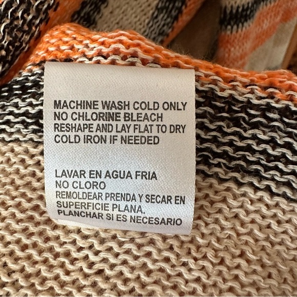 Poof Striped Knit Fringe Cardigan Sweater with Hoodie Cream Black Orange - Large - Picture 5 of 11